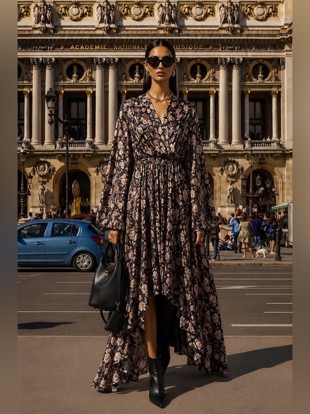 Balenciaga Black Floral Maxi Cape Dress NWT Size FR 34 / US0